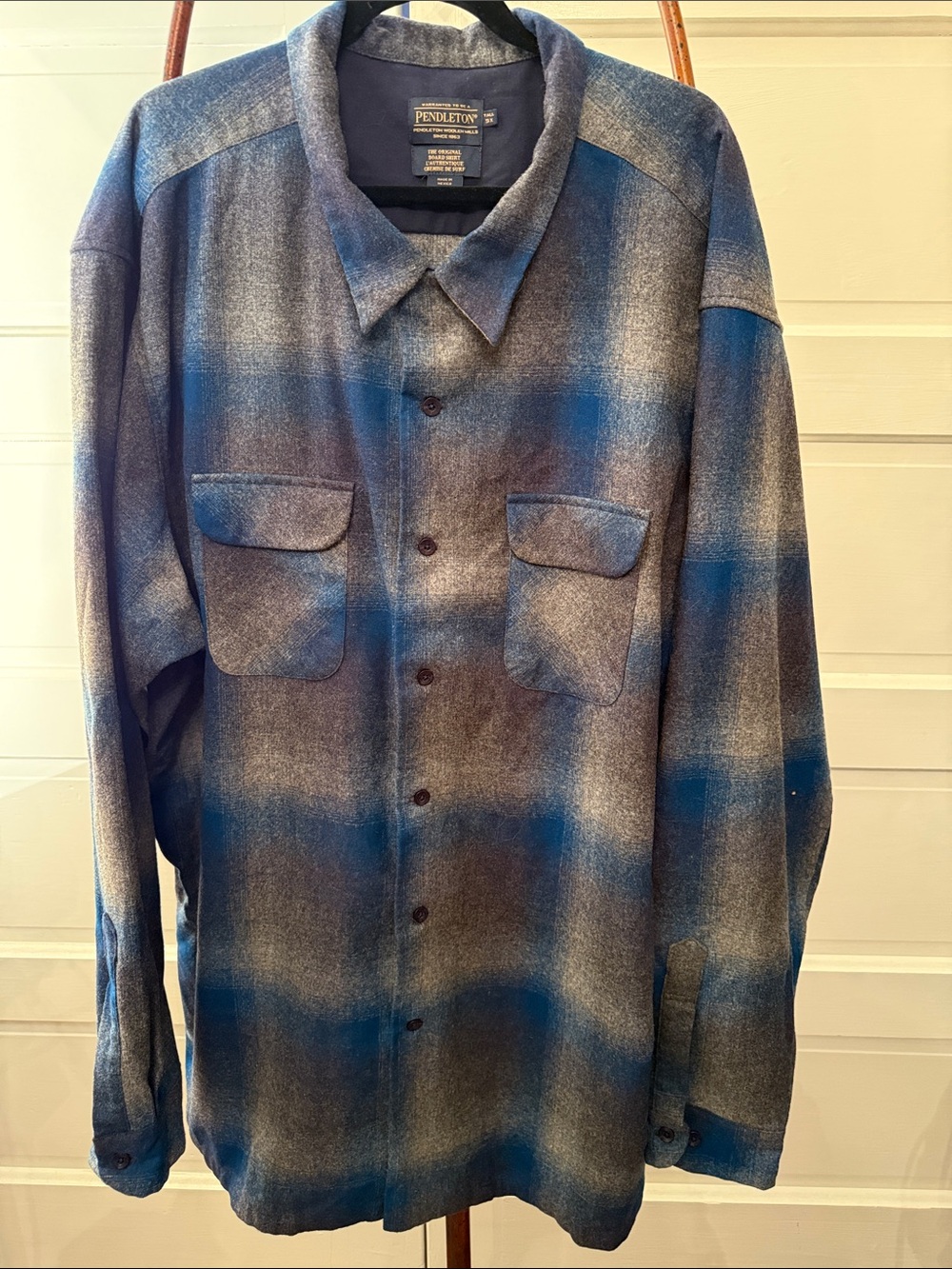 Pendleton Original Board Shirt 5XT Blue Plaid Virgin Wool Shirt Jacket
